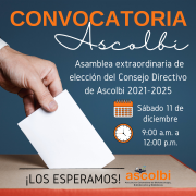 Citación a Asamblea extraordinaria de elección del Consejo Directivo  de Ascolbi 2021-2025 (tercer llamado)